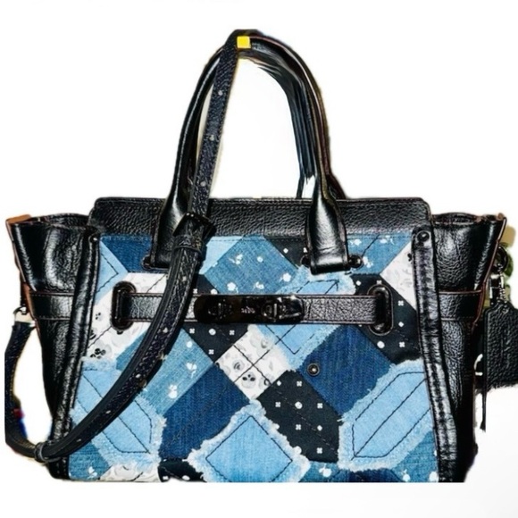 Coach 2016 Swagger 27 Canyon Quilt Denim Patchwork 2-way bag Pebble Leather- EUC - Picture 3 of 16